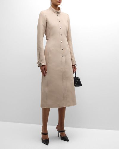 Courreges Buckle Twill Long Coat - Natural