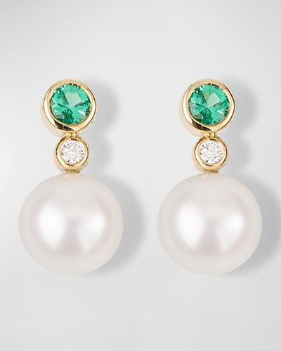 POPPY FINCH Gemstone Diamond Pearl Stud Earrings - White