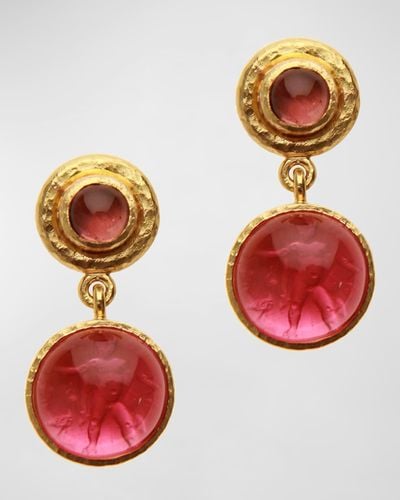 Elizabeth Locke 19k Pink Tourmaline Drop Earrings, 26x10mm - Red