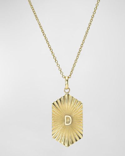 Zoe Lev 14K Pleated Shield With Initial Necklace - Metallic