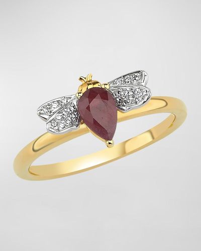 BeeGoddess Diamond And Ruby Bee Ring - Metallic