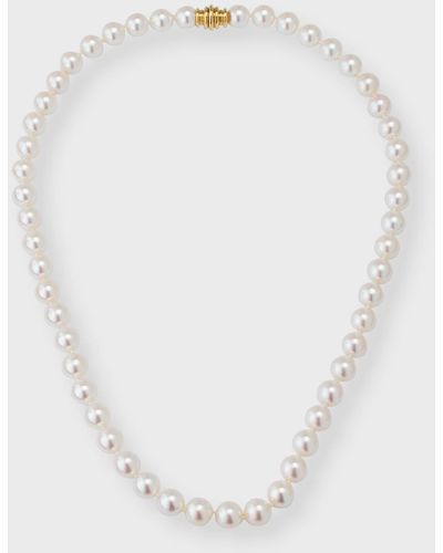 Assael Akoya Pearl Necklace With 18k Yellow Gold Clasp - White