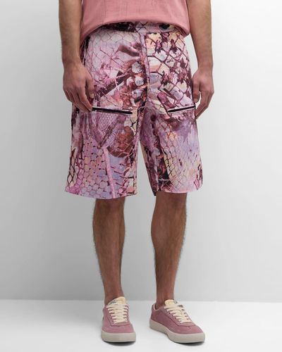 DIESEL Multi-Pocket Abstract Nylon Shorts - Pink