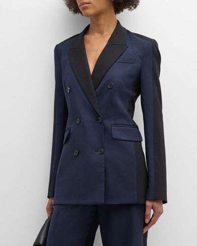 Argent Double-breasted Colorblock Wool Blazer - Blue