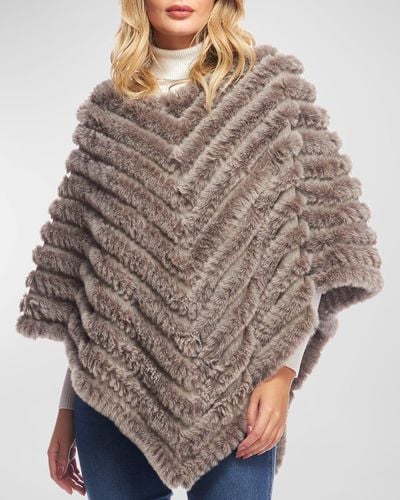 Fabulous Furs Deluxe Knitted Faux Fur Poncho - Brown