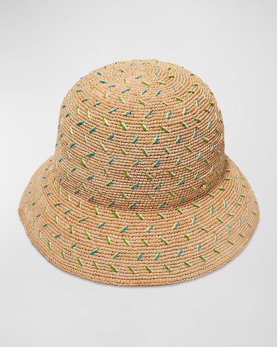 Lele Sadoughi Embroidered Raffia Large Brim Hat - Natural
