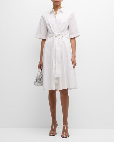 Kobi Halperin Tiffany Pleated Elbow-Sleeve Midi Shirtdress - White