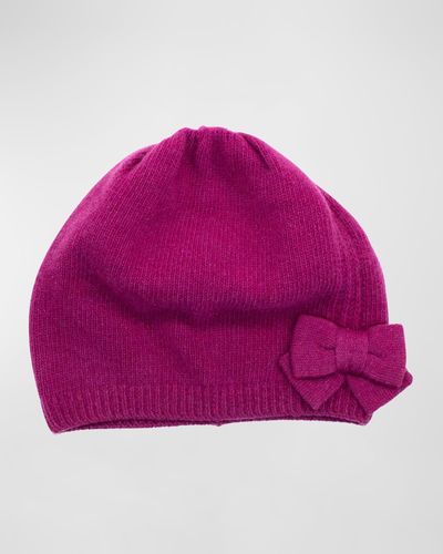 Portolano Jersey Knit Bow Slouch Cashmere Beanie - Pink
