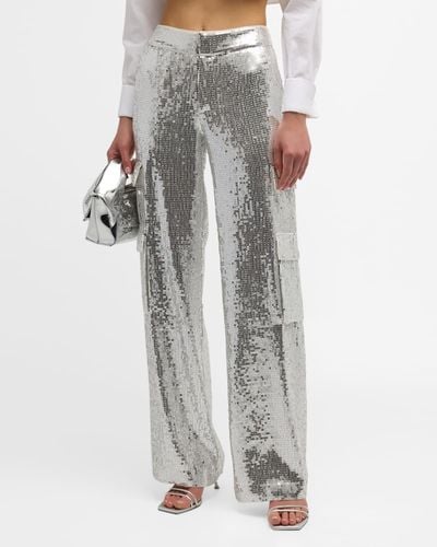 Alice + Olivia Hayes Sequined Wide-Leg Cargo Pants - Gray
