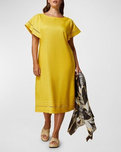 Marina Rinaldi Plus Size Bartolo Embroidered Linen Midi Dress - Yellow