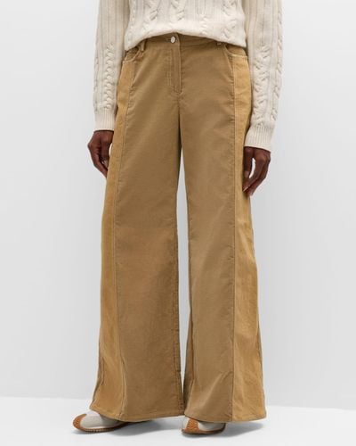 Twp Styles Two-Tone Wide-Leg Corduroy Pants - Natural