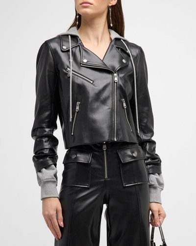 Cinq À Sept Evie Vegan Leather Combo Hooded Jacket - Black