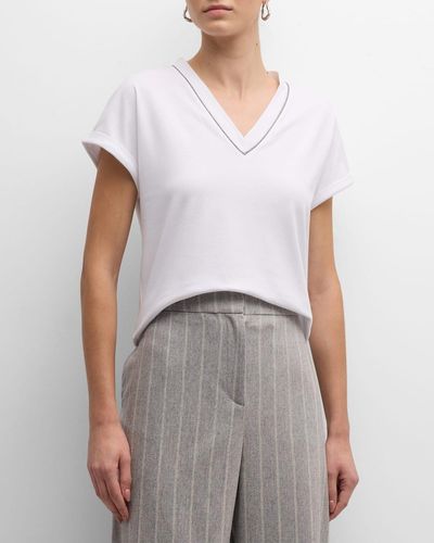 Eleventy Short-Sleeve V-Neck Cotton T-Shirt - Gray