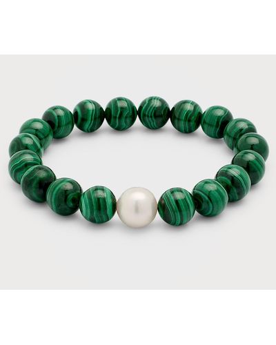 Nest Malachite And Pearl Stretch Bracelet - Green