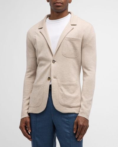 Isaia Wool-Blend Sweater Jacket - Natural