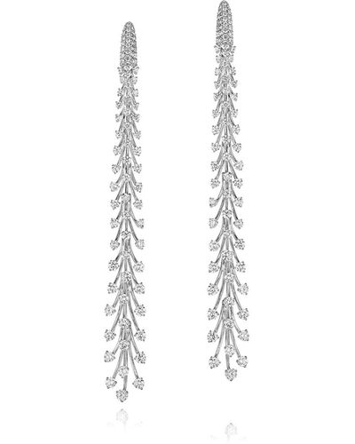 Hueb 18k White Gold Linear Stemmed Diamond Earrings