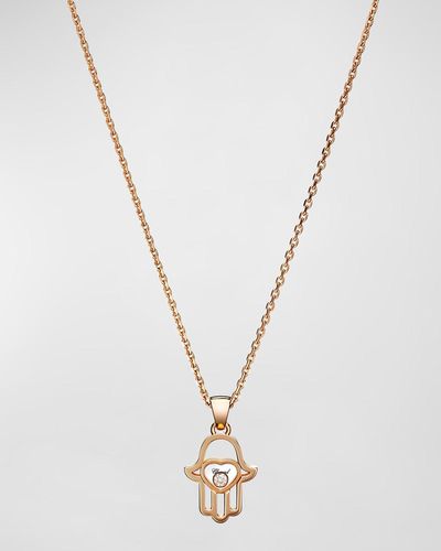 Chopard Happy Diamonds 18k Rose Gold Diamond Hamsa Pendant Necklace - Metallic
