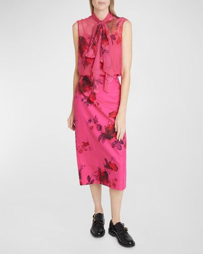 Erdem Floral-Print Midi Pencil Skirt - Pink