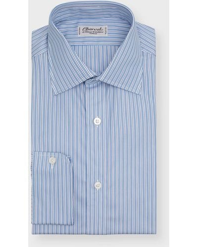 Charvet Cotton Multi-Stripe Dress Shirt - Blue