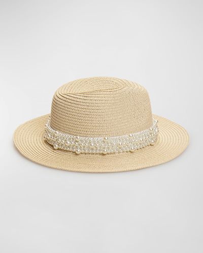 Pia Rossini Verity Straw Fedora With Pearly Band - Natural