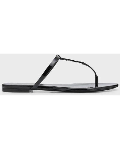 Saint Laurent Cassandra Patent Ysl Thong Slide Sandals - Black