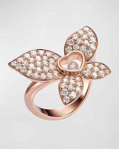 Chopard Happy Butterfly 18k Rose Gold Diamond Ring - Pink