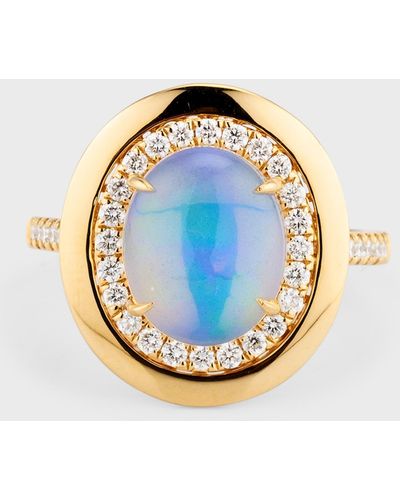 David Kord 18k Yellow Gold Ring With Oval Opal And Diamonds, Size 7, 1.84tcw - Blue