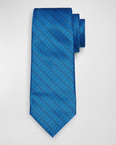 Stefano Ricci Medallion Stripe Silk Tie - Blue