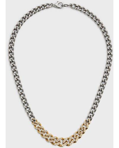 Sheryl Lowe Mixed Metal Pave Diamond Graduated Curb Chain Necklace - Metallic