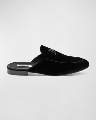 John Galliano Monogram Velvet Backless Loafers - Black