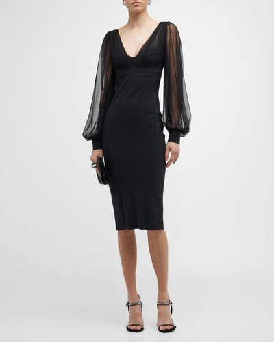 La Petite Robe Di Chiara Boni Perlita Illusion Blouson-Sleeve Dress - Black