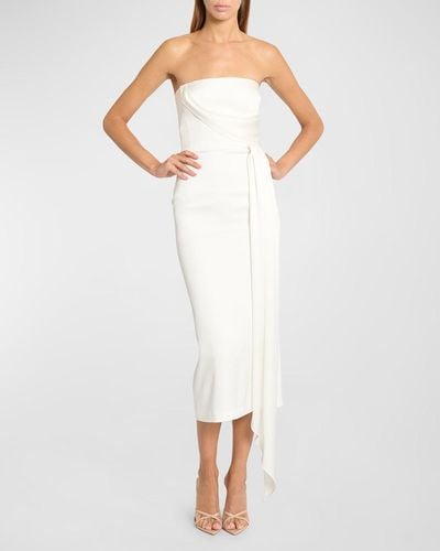 Alex Perry Satin Crepe Strapless Dress With Drape Detail - White