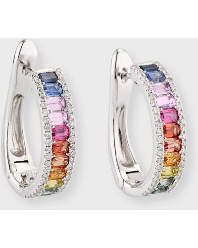David Kord 18k White Gold Earrings With Multicolor Sapphires And Diamonds - Metallic