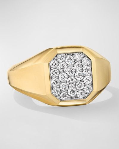 David Yurman Streamline Signet Ring With Diamonds In 18k Gold, 14mm - Metallic