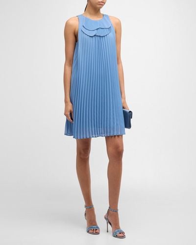 Emporio Armani Sleeveless Pleated Mini Shift Dress - Blue