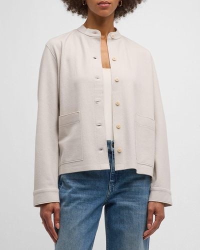 Eileen Fisher Petite Button-down Jersey Shirt Jacket - White