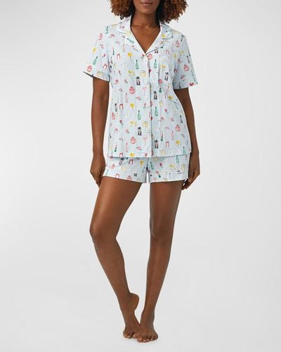 Bedhead Printed Organic Cotton Jersey Shorty Pajama Set - Blue