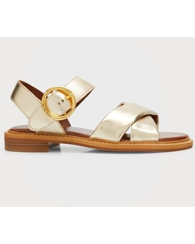 See By Chloé Lyna Metallic Crisscross Ankle-Strap Sandals