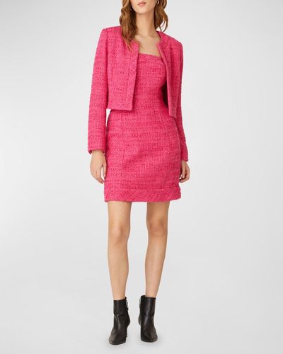 Shoshanna Barb Open-Front Tweed Jacket - Pink