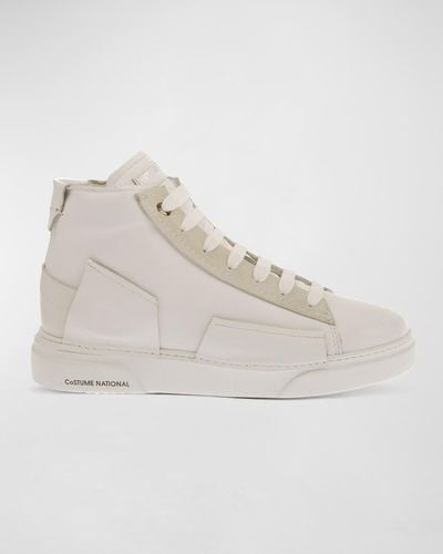 CoSTUME NATIONAL Patch Suede & Leather High-Top Sneakers - Natural