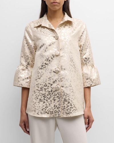 Caroline Rose Button-down Shimmer Jacquard Pary Shirt - Natural