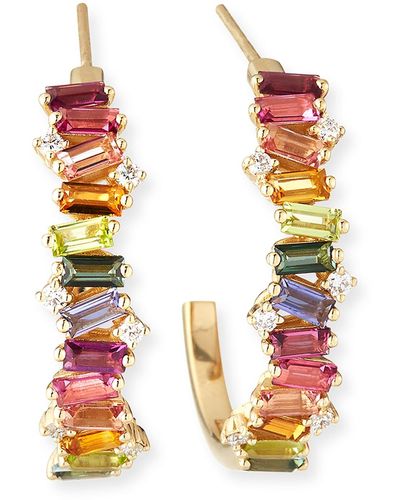 KALAN by Suzanne Kalan 14k Yellow Gold Rainbow Half-hoop Earrings W/ Diamonds - Orange