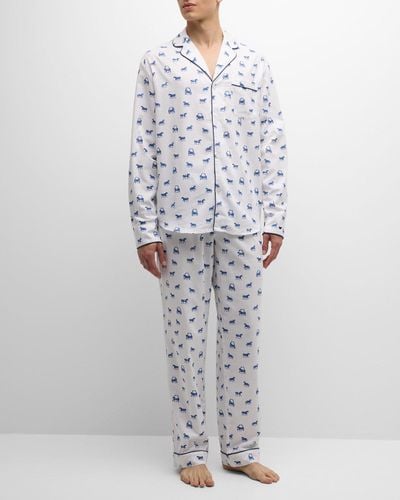 Petite Plume Cotton Horse-Print Long Pajama Set - White