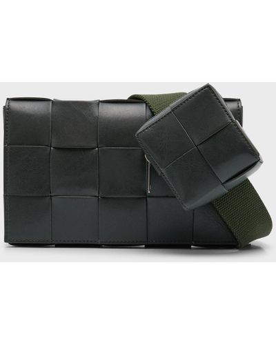 Bottega Veneta Cassette Intreccio Leather Crossbody Bag - Black