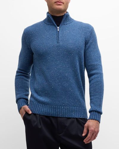 Neiman Marcus Cashmere Donegal Quarter-zip Sweater - Blue