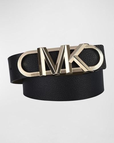 Michael Kors Logo Buckle Leather Waist Belt - Black