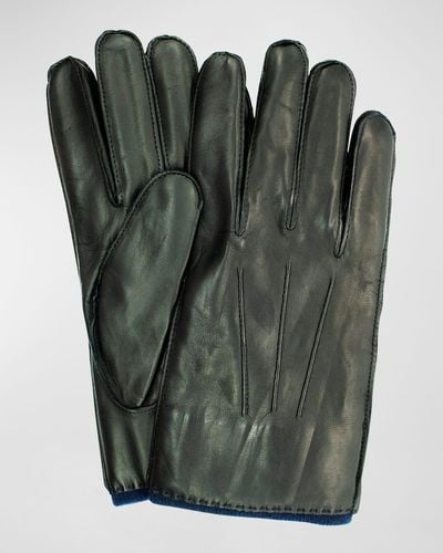 Bergdorf Goodman Cashmere-Lined Leather Gloves - Green