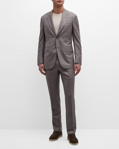 Stefano Ricci Beige Plaid Two-piece Wool Suit - Gray