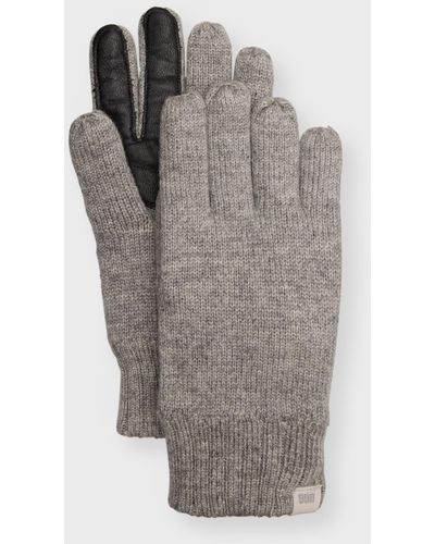 UGG Knit Gloves With Leather Palm Patch - Gray