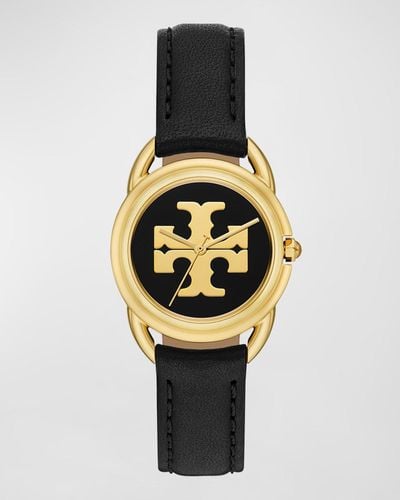 Tory Burch The Miller Three Hand Gold Tone Stainless Steel Watch, Black - Metallic